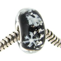 Sterling Silver Snowflake Let It Snow Black Glass Bead for Pandora Troll Chamilia Biagi European Charm Bracelets