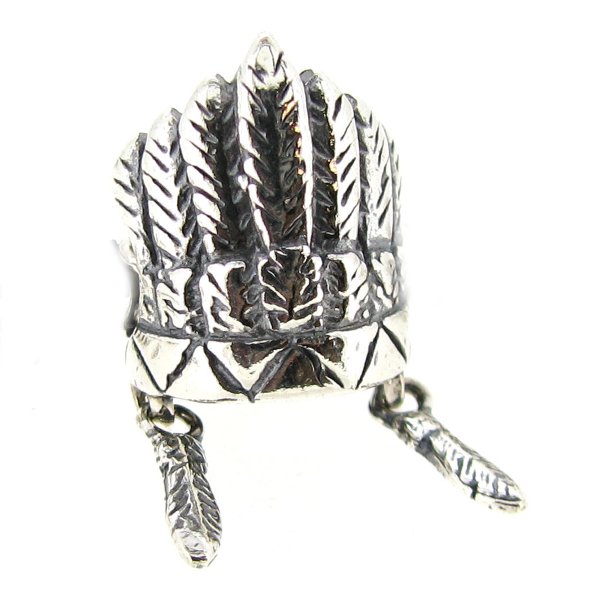 Sterling Silver Native American Indian Feather Headdress Hat Dangle Crownea Bead for Pandora Troll Chamilia Biagi European Charm Bracelets