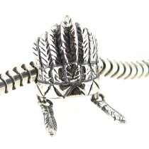 Sterling Silver Native American Indian Feather Headdress Hat Dangle Crownea Bead for Pandora Troll Chamilia Biagi European Charm Bracelets