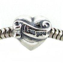 Antique 925 Sterling Silver I Love You Banner on Heart for Pandor Troll Chamilia Biagi European Bead Charm