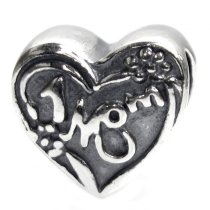 Antique 925 Sterling Silver Love #1 MOM / Mother Heart Bead for Pandora Troll Chamilia Biagi European Charm Bracelets