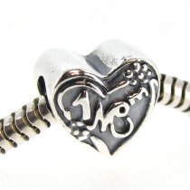 Antique 925 Sterling Silver Love #1 MOM / Mother Heart Bead for Pandora Troll Chamilia Biagi European Charm Bracelets