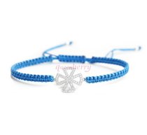 Sterling Silver Cubic Zirconia CZ Cross Faith Capri Blue Hand Braided Adjustable Cord Bracelet