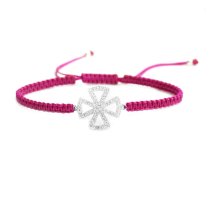 Sterling Silver Cubic Zirconia CZ Cross Faith Rose Pink Hand Braided Adjustable Cord Bracelet