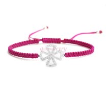 Sterling Silver Cubic Zirconia CZ Cross Faith Rose Pink Hand Braided Adjustable Cord Bracelet