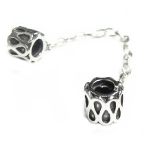 Sterling Silver Teardrop Flower Safety Chain Bead for Pandora European Charm Bracelets