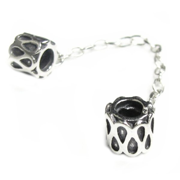 Sterling Silver Teardrop Flower Safety Chain Bead for Pandora European Charm Bracelets