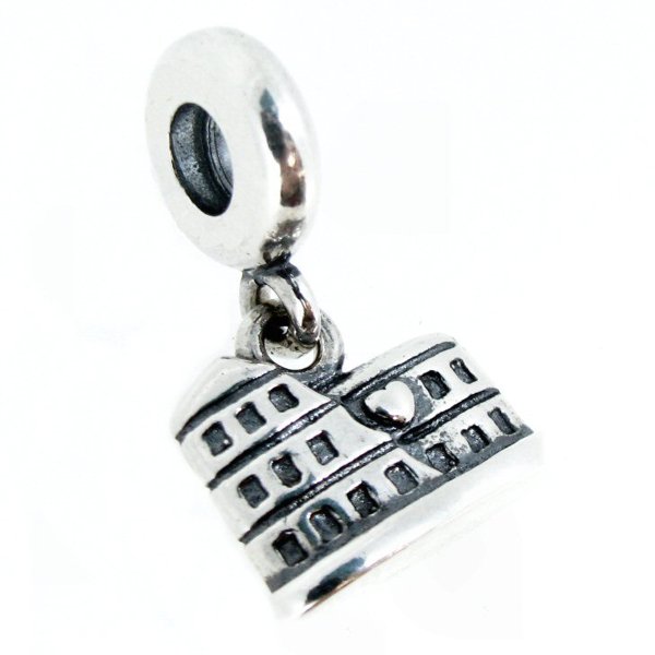 Antique Sterling Silver Rome Colosseum Coliseum Dangle Bead for Pandora European Charm Bracelets