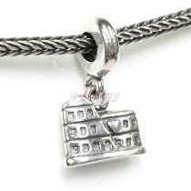 Antique Sterling Silver Rome Colosseum Coliseum Dangle Bead for Pandora European Charm Bracelets