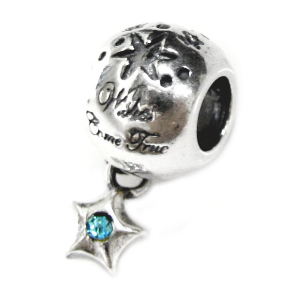 Sterling Silver Wishes Came True European Aquamarine CZ Birthstone March Dangle Bead for Pandora Troll Chamilia Biagi European Charm Bracelets