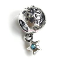 Sterling Silver Wishes Came True European Aquamarine CZ Birthstone March Dangle Bead for Pandora Troll Chamilia Biagi European Charm Bracelets