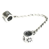 Antique Sterling Silver Daisy Blossom Flower Safety Chain Screwed-on Bead for Pandora European Charm Bracelets