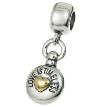 14k Gold on Sterling Silver Timeless Love Heart Pocket Watch Dangle Bead for Pandora Troll Chamilia Biagi European Charm Bracelets