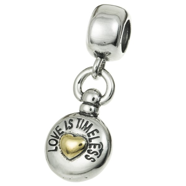 14k Gold on Sterling Silver Timeless Love Heart Pocket Watch Dangle Bead for Pandora Troll Chamilia Biagi European Charm Bracelets
