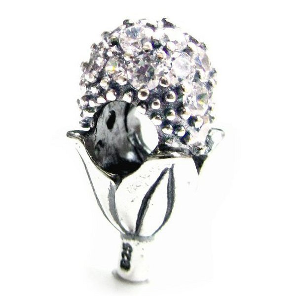 Sterling Silver Blossom Flower Clear CZ Bead for Pandora Troll Chamilia Biagi European Charm Bracelets