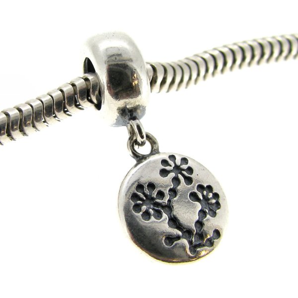 Sterling Silver Breast Cancer Awareness Flower Dangle Bead (Antique 925)