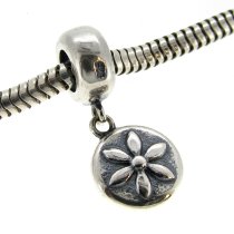 Sterling Silver Breast Cancer Awareness Flower Blossom Dangle Bead for Pandora Troll Chamilia Biagi European Charm Bracelets