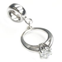 Sterling Silver Engagement Ring Clear CZ Crystal Dangle Bead for Pandora Troll Chamilia Biagi European Charm Bracelets