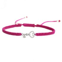 Sterling Silver Cubic Zirconia CZ Key w/ Love Pink Rose Hand Braided Adjustable Cord Bracelet