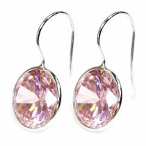 2x Sterling Silver Round Cut Pink Rose CZ Solitaire Crystal French Hook Dangle Earring