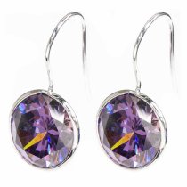 2x Sterling Silver Round Cut Tanzanite CZ Solitaire Crystal French Hook Dangle Earring