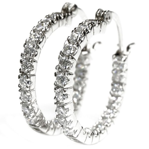 Sterling Silver Round Clear CZ Crystal Hoop Earring 21mm