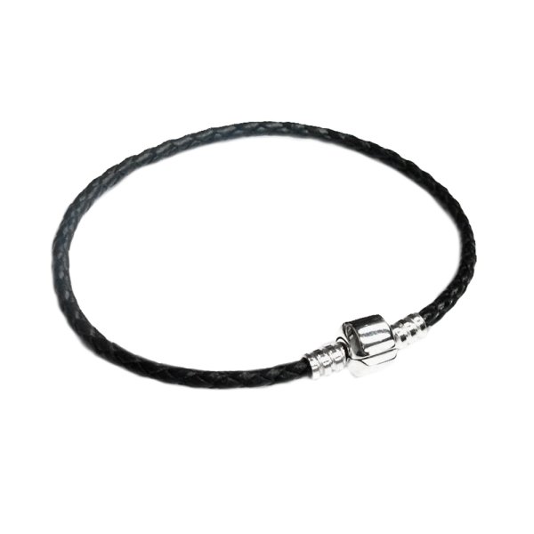 Sterling Silver 3mm Braided Bolo Leather Bracelet w/ Snap Clasp f/ Pandora Troll Chamilia Biagi European Bead Charm 8"
