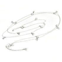 Sterling Silver Round Clear CZ Charm Link Rolo Cable Long Chain Station Necklace 40″
