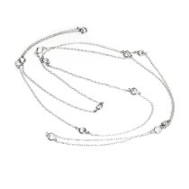 Sterling Silver Round Clear CZ Charm Link Rolo Cable Long Chain Necklace 36″
