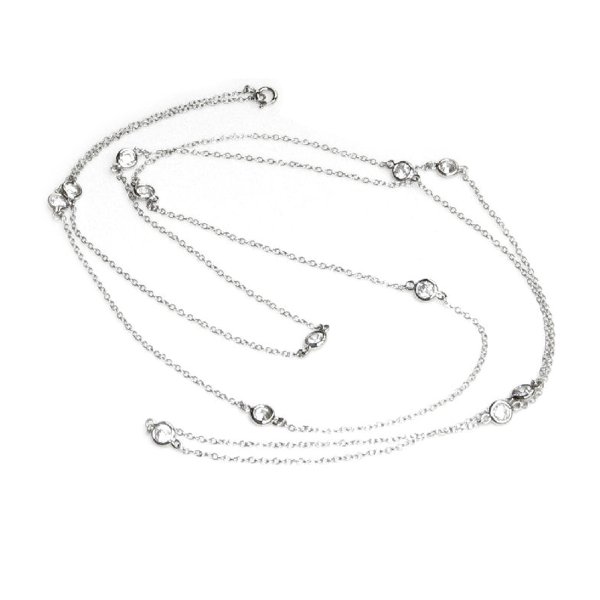 Sterling Silver Round Clear CZ Charm Link Rolo Cable Long Chain Necklace 36"