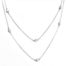 Sterling Silver Round Clear CZ Charm Link Rolo Cable Long Chain Necklace 36"