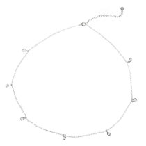 Sterling Silver Round Clear CZ Dangle Charm Link Rolo Cable Station Chain Necklace w/ Extender 16″ 18″