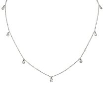 Sterling Silver Round Clear CZ Dangle Charm Link Rolo Cable Station Chain Necklace w/ Extender 16" 18"