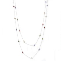 Sterling Silver Round Mixed CZ Charm Link Rolo Cable Long Station Chain Necklace 54"