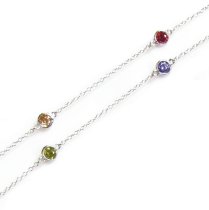 Sterling Silver Round Mixed CZ Charm Link Rolo Cable Long Station Chain Necklace 54"
