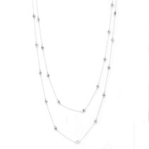 Sterling Silver Round Clear CZ Charm Link Rolo Cable Long Station Chain Necklace 54"