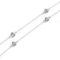 Sterling Silver Round Clear CZ Charm Link Rolo Cable Long Station Chain Necklace 54"