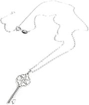Sterling Silver Key for my Heart with Love Clear CZ Charm Pendant Oval Ring Rolo Link Cable Chain Necklace with Extender Spring Clasp 16″ 18″