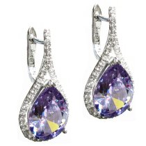 Sterling Silver Teardrop Tanzanite CZ Crystal Leverback Earring Set
