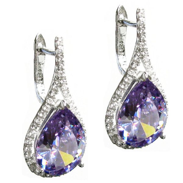 Sterling Silver Teardrop Tanzanite CZ Crystal Leverback Earring Set