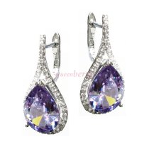 Sterling Silver Teardrop Tanzanite CZ Crystal Leverback Earring Set