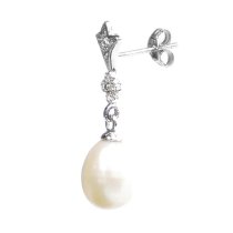 Sterling Silver Wedding Bridal CZ Crown White Fresh Water Pearl Dangle Earring