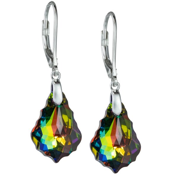 Vitrial Medium Genuine Swarovski Crystals Sterling Silver Leverback Dangle Earrings