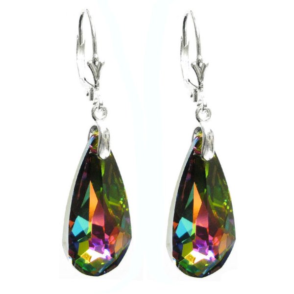 Vitrail Medium Genuine Swarovski Crystals Sterling Silver Leverback Dangle Earrings