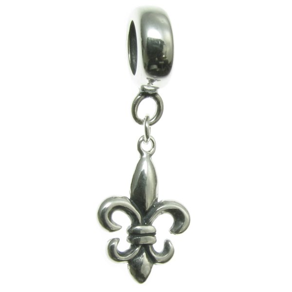Antique 925 Sterling Silver Fleur-de-lis Scout Flower Cross Dangle Bead for Pandora Troll Chamilia Biagi European Charm Bracelets