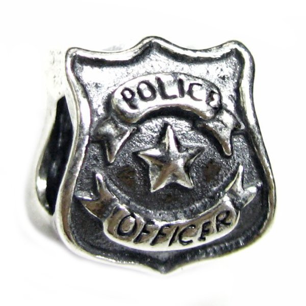 Antique 925 Sterling Silver Serve Protect Police Officer Badge Bead for Pandora Troll Chamilia Biagi European Charm Bracelets