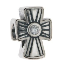 Antique 925 Sterling Silver Holy Cross Clear CZ Crystal Bead for Pandora Troll Chamilia Biagi European Charm Bracelets