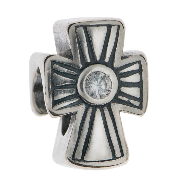 Antique 925 Sterling Silver Holy Cross Clear CZ Crystal Bead for Pandora Troll Chamilia Biagi European Charm Bracelets