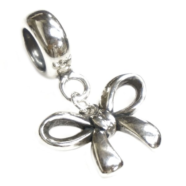 Antique 925 Sterling Silver Ribbon Dangle Bead for Pandora Troll Chamilia Biagi European Charm Bracelets