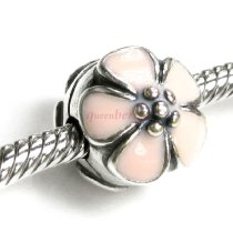Sterling Silver Pink Rose Enamel Flower Blossom Clip Clasp Lock Bead for Pandora European Charm Bracelets